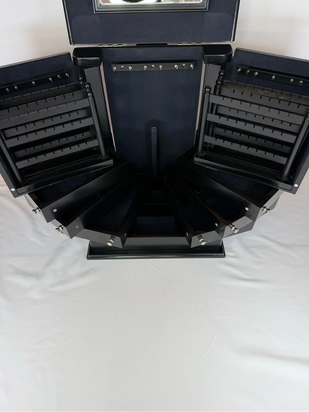Lori Greiner Black Wood Jewelry Box Armoire Organizer Swing-Out Doors & Mirror